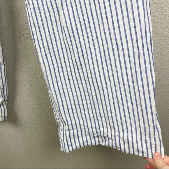 Madewell Women's 8 The Harlow Wide-Leg Pant in 100% Linen Bluestone Stripe White - Picture 9 of 16